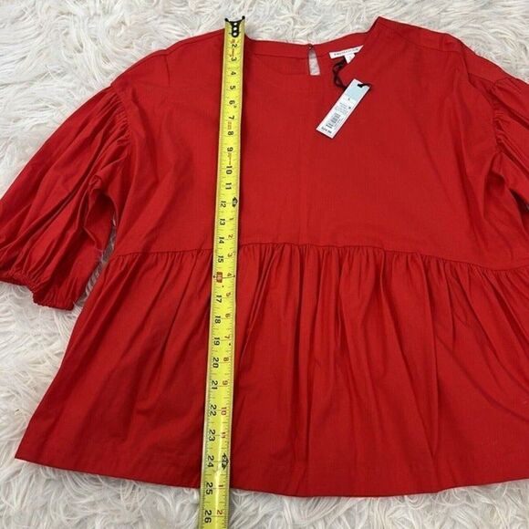 Prologue Red Balloon Sleeve Peplum Womens Romantic Blouse Size Large NWT Cotton - Picture 5 of 10